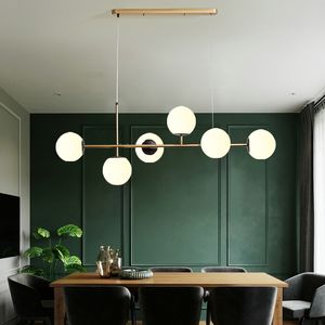 Nordic restoran lambası uzun şerit kolye ışıkları modern minimalist sihirli fasulye moleküler cam top avize yemek odası asılı lamba