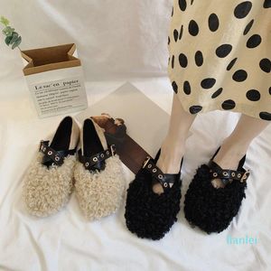 Chinelos sapatos femininos pelúcia para adultos rebanho bege sandálias de salto alto Luxo slides 2021 pele de borracha de pele macio desenhista black-on CAS