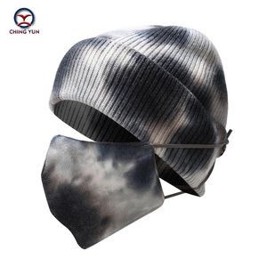 Berets Winter Creative Tie-dye Hat Mask Set Men And Women Outdoor Cold-resistant Face Protection Earflaps Warm Knitted Suit