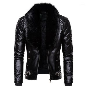 Jaquetas masculinas de couro e gola de pele jaqueta de motocicleta destacável slim fit para manter quente PU design outono