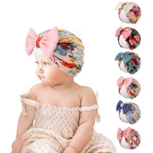 Baby Turban Cap Indi's Hat Printed Headband Bow knut Headbands Soft Cotton Headwraps Stretchy Hair Bands Barn Flickor Fashion Hairs Tillbehör WMQ1247