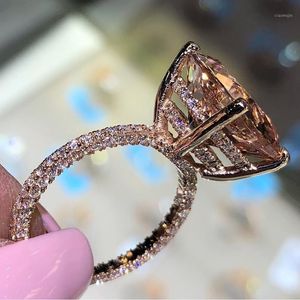 Cluster ringar Champagne Guld Cubic Zircon Engagement för kvinnor Rose Färg Bröllop Ring Smycken Gåvor Anillos Mujer