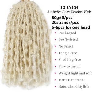 Butterfly Locs Crochet Hair 12 Inch Pre Looped Distressed Locs Crochet Braids Short Distressed synthetic braiding hair extensions