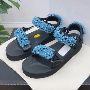 Casual sandals female 2021 summer comfortable sandal fairy style student thick-soled platform string beaded beach shoes