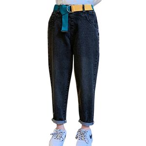 Jeans For Girls Belt Kids Girl Spring Autumn Children's Casual Style Clothing 6 8 10 12 14 210527