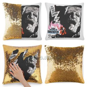 Almofada Caso Frankenstein Shimmer Lantejoulas Glitter Frolvícula Terror Terror Vintage Retro Filmes Clássico Cult Filme