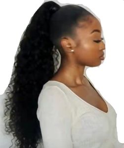 Ponytail Extension Real Human Hair 100% Remy [#1B Natural Black] Wrap Around Clip in Hairpieces Corn Wave Curly Wavy for Women