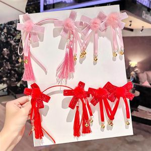 Acessórios Para Cabelo Da Menina Do Ano venda por atacado-Acessórios de cabelo estilo chinês crianças cocar bonito borla corda corda vermelha menina menina moda banda elástica