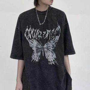 Damen T-Shirt T-Shirt Punk Übergroß Schmetterling Harajuku Y2K Dark Tops Männlich Mode Swag Ästhetisch Unisex Hip Hop Gothic T-Shirts Streetwe