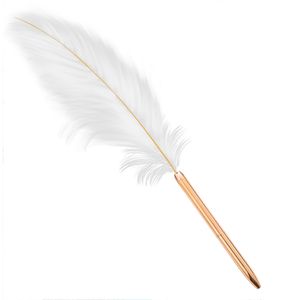卸売ビンテージヨーロッパDIYデザイン天然羽ボールペンの孔雀かわいい白い羽ローズゴールドシルバーバレルオプション