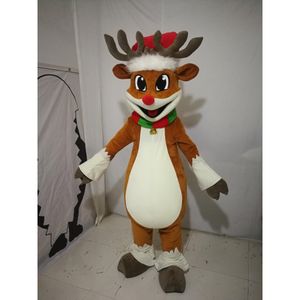 Yüksek QualityLue Noel Ren Geyiği Maskot Kostüm Cadılar Bayramı Noel Fantezi Parti Karikatür Karakter Kıyafet Takım Elbise Yetişkin Kadın Erkek Elbise Karnaval Unisex Yetişkinler