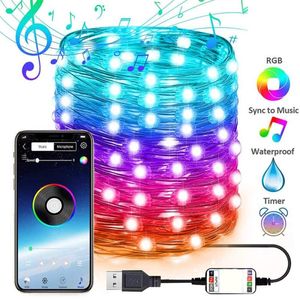 Strängar Musik Synkronisering Färg Byte Bluetooth LED-sträng Fairy Light App Control Garland till julbröllopsfest