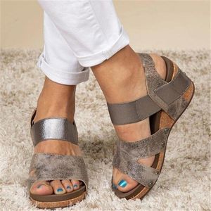 Sandali moda donna con zeppa romana retrò spessa suola bocca di pesce scarpe per tinta unita scava fuori donna traspirante