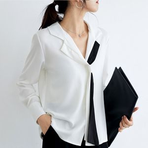 Мода женщина блузки с длинным рукавом блузка женщины лук V-образным вырезом офисные блузки женские топы шифон белая блузка женские топы C567 210426