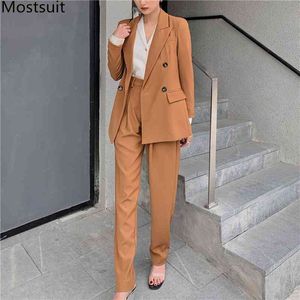 Autunno coreano ufficio due pezzi imposta giacca manica lunga donna + pantaloni a vita alta abiti solido elegante donna 2 210518