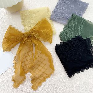 Women Triangular Floral Print Scarf Sweet Head Neck Kerchief Solid Color Thin Section Lace Headband Wraps Decorative Scarf