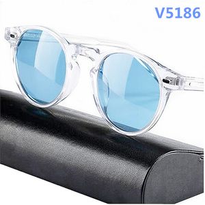Mode retro-vintage runda polariserade-blå solglasögon UV400 unisex kvalitet design ITALIEN importerad kristall planka fälg lätt 45-23-150 skyddsglasögon fullt sätt