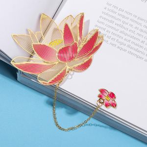 Bokmärke 1pc kinesisk stil lotus bladmålad vintage metall med kedjemärke bokklipp ihålig tofs retro kreativ hänge