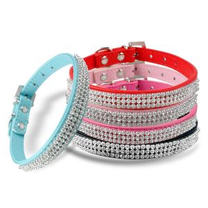 Rhinestone Dog Cat Collars PU Läder Bling Diamante Små Pet Puppy Halsband Diamond Husdjur Tillbehör WLL501