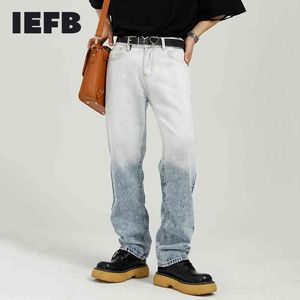 IDEFB Męska nosić proste dżinsy koreański trend gradientowy kolor luźny w połowie talii niebieski jeans streetwear bawełniane spodnie 9Y7097 210524