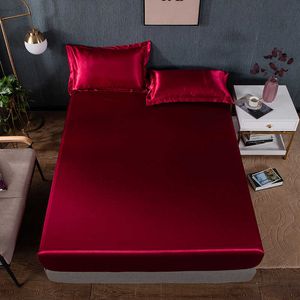 Fitted Bedsheet Satin Silk Mattress Cover Set Sabanas Satin Bed Sheets Smooth Soft Cool Fitted Bed Sheet 210626