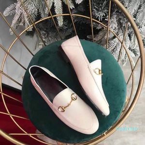 100% leather women dress shoes designer shoe luxury style for autumn spring balanced sole with low heel and shallow edge metal buckle nn66