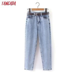 Tangada mode kvinnor mamma jeans byxor med bälte långa byxor strethy midjefickor dragkedja kvinnlig hy41 211129