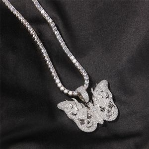 Hip Hop Iced Out Zircon Butterfly Pendant Necklace Diamond Skull Mens Bling Jewelry Gift Tennis Chain