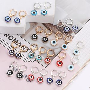 Evil Eye Hoop Earrings for Women Cute Vintage Round Pendant Turkish Blue Devil Eyes Gold Silver Metal Fashion Circle Mini Small Earring Party Jewelry Birthday Gifts