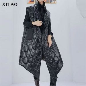 Xitao Print Pattern Vest Kvinnor Mode Ficka Goddess Fläkt Enkelt Bröst Höstbrev Ärmlös Minoritet GWJ1269 211120