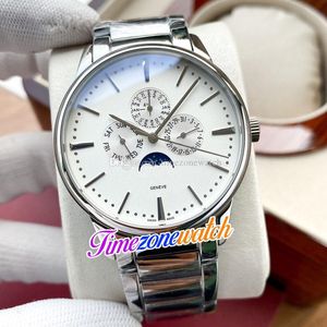 42 мм PARIMONY PERPETUAL CALENDAR MOON PHASE 43175 Автоматические мужские часы Серебро / белый циферблат из нержавеющей стали Браслет часы TimeZoneWatch E157