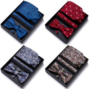 Bow Ties Drop 65 Colors Tie Handkerchief Pocket Squares Cufflink Set Necktie Box Man Fit Formal Party April Fool's Day