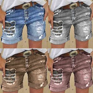 Calças de jeans Mulheres Alto Cintura Desgaste Shorts Grande Verão Casual Calças de Moda Reta Rua 211129