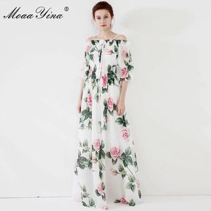 Moda Designer Sukienka Wiosna Letnie Kobiety Sukienka Rose Floral-Print Wakacje Maxi Dresses 210524