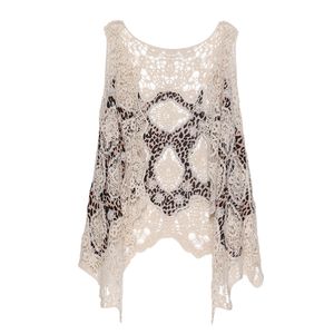 Jastie Summer Beach Cover Up Top Cardigain Hippie Froral Patchwork Lace Vest Retro Vintage Crochet Asymmetric Open Stitch Kimono 210915