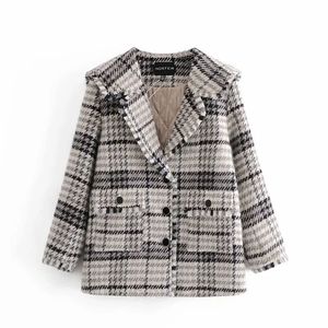 Giacca da abito scozzese in tweed moda donna Cappotto monopetto con risvolto sciallato retrò Streetwear 210521