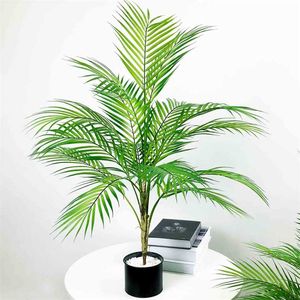 80-98cm Tropical Artificial Palm Tree Large Fake Plants Branch Real Touch Palm Leaves Plastic Monstera for Home Office Decor 211104