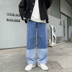 Men Jeans Denim Patchwork Gradient Color Straight Wide Leg Loose Plus Size 3XL Fashion Casual Students Streetwear All-match New X0621