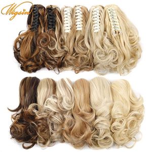 Syntetiska peruker Wigsin Short Wavy Curly Ponytail 12Inch Claw Clip In Hair Brown Blont Hårstycke för kvinnor