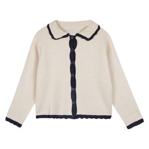 Women Single Breasted Button Knitted Short Cropped Sweater Cardigans Solid Cable Turn Down Collar Beige Navy M0266 210514