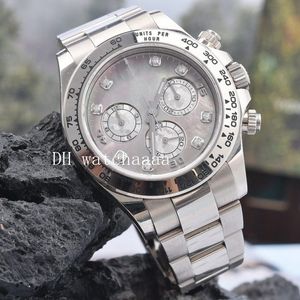 Hiçbir Chronograph 116509 İzle Paslanmaz Çelik Meteorit Elmas Beyaz Altın Kazıma 40mm Otomatik Erkekler