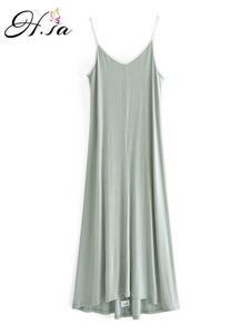 HSA女性カジュアルノースリーブストラップリネンミッドカーフドレス夏の縞模様の女性Sundress Vestido 210716