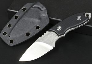 High-End-Survival-Messer mit gerader D2-Satin-Drop-Point-Klinge, voller Zapfen, schwarzer G-10-Griff, Outdoor-EDC-Messer mit feststehender Klinge und Kydex