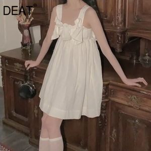 Deat جديد الصيف أزياء اللباس القوس تقسم sqaure طوق أكمام البلوز البسيطة طول اللباس فتاة vestido WR863812 210428