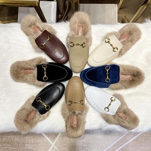 Brand Designer Women Princetown Leather Slipper withes Fur Suede Velvet Winter Slippers Loafers Muller Flat EUR34-43 with Box