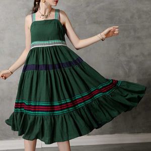 Hit Color Sweet Camisole Klänningar för Kvinnor Vintage Patchwork A-Line Big Swing Fresh Elegant Vestidos Sommar 210525