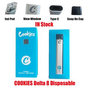 Cookies Delta 8 Engångsenhet Kit E Cigaretter Full One Gram 1 ml Tomma Kapacitet Tjock Olja Pod Patron Rechargable 300mAh Batteri Vape Stick Pen vs Cake XL