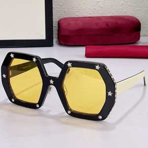 Designer óculos de sol homens e mulheres 0772s moda personalidade clássico quadro com diamante cinco-apontado carta estrela amarelo lente praia festa uv400 com caixa