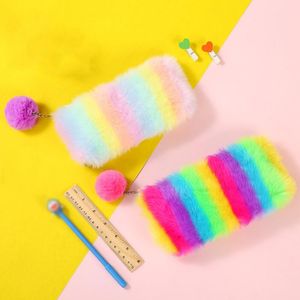 Pencil Bags Cute Rainbow Plush Case Quality School Stationery Gift Pencilcase Box Pen Tools Gifts Supplies