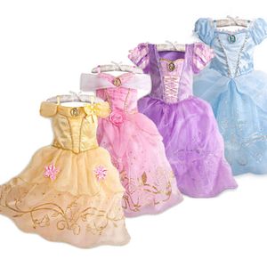 Kids Princess Dress Party Girl Summer Fancy Costume 9 stilar Barn Rapunzel Belle Sleeping Beauty New Year Carnival Clothes G1129